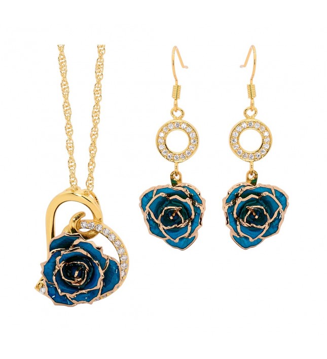 Blue Heart Theme Pendant and Earring Set