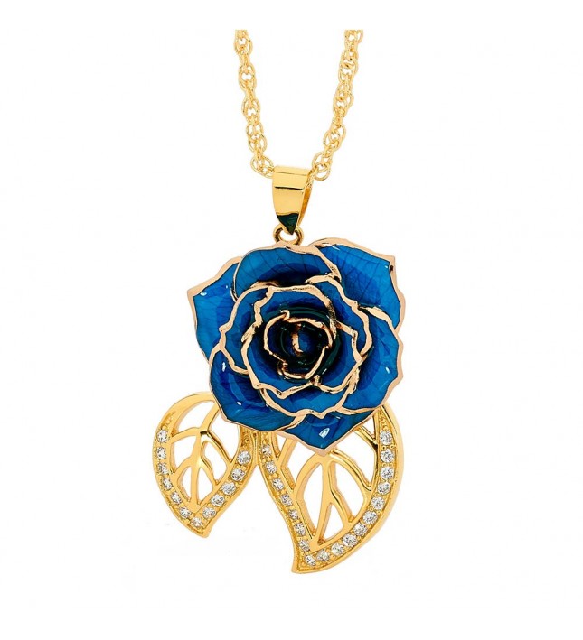 Blue Glazed Rose Pendant in 24K Gold Leaf Theme