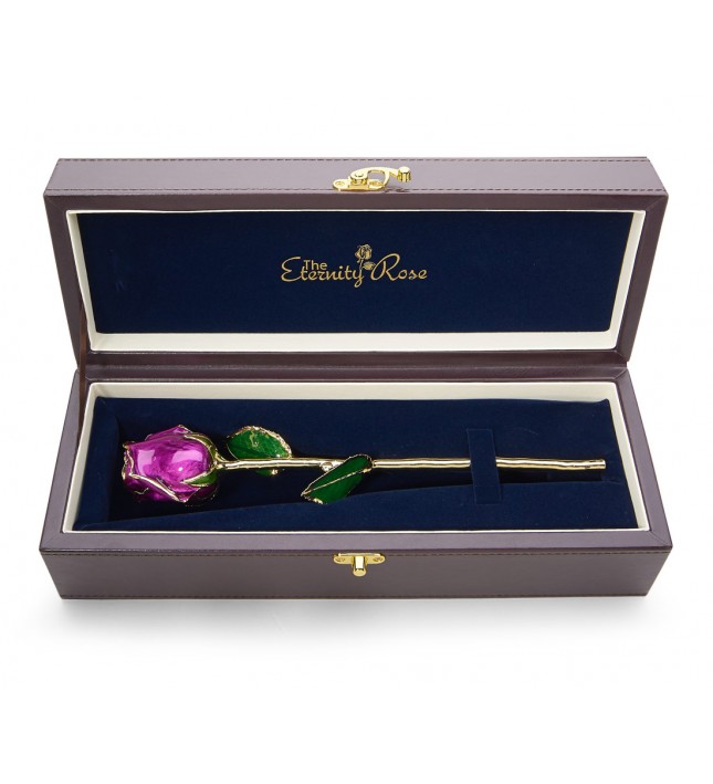 Purple Tight Bud Glazed Rose Trimmed with 24K Gold 11"