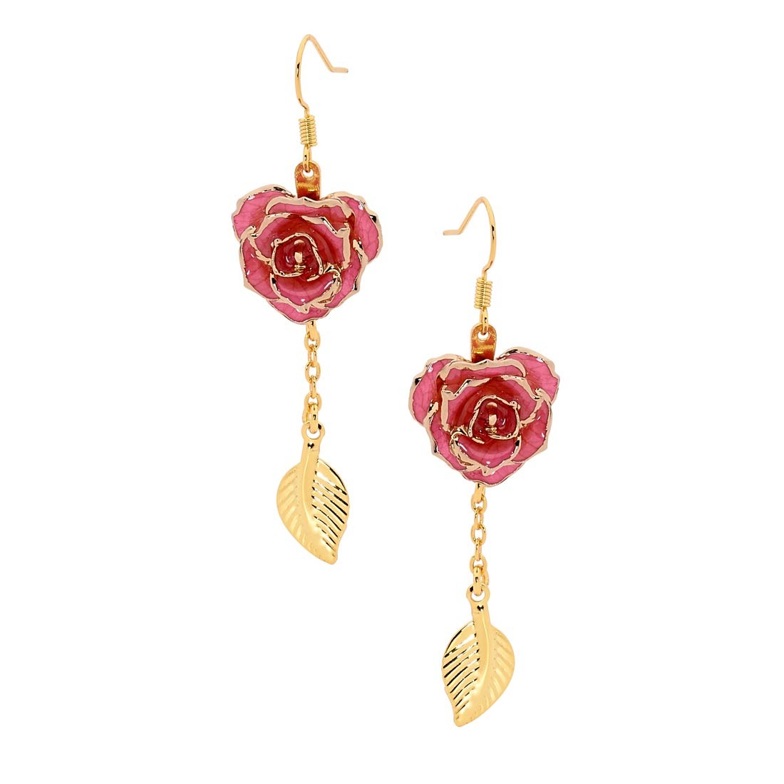 Red Glazed Rose Earrings in 24K Gold Leaf Style