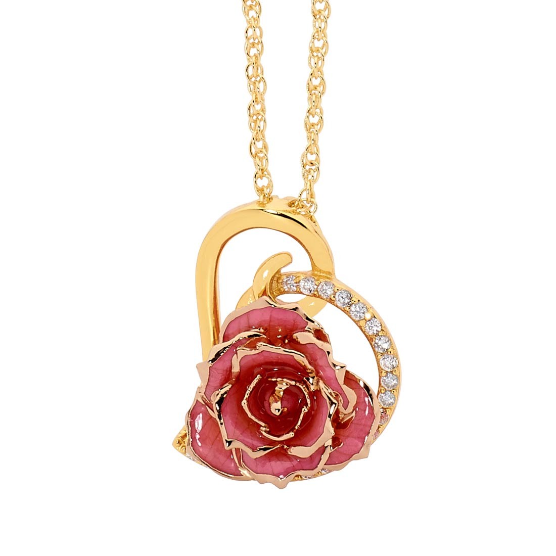 Gold Dipped Rose & Pink Matched Jewelry Set in Heart Theme
