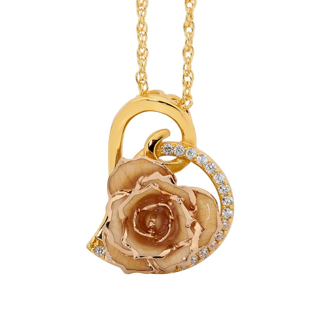 Gold Dipped Rose & White Matched Jewelry Set in Heart Theme