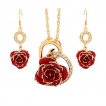 Red Matching Pendant and Earring Set - Heart Theme 24K Gold 