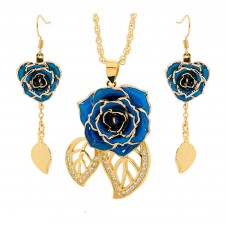 Gold-Dipped Rose & Blue Matched Jewelry Set in Leaf Theme
