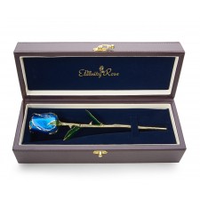 Blue Tight Bud Glazed Rose Trimmed with 24K Gold 11"