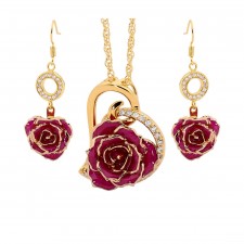 Gold-Dipped Rose & Purple Matched Jewelry Set in Heart Theme
