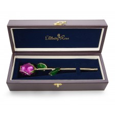 Purple Tight Bud Glazed Rose Trimmed with 24K Gold 11"