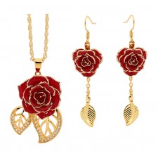 Red Leaf Theme Pendant and Earring Set