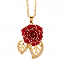 Red Glazed Rose Pendant in 24K Gold Leaf Theme