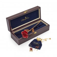 Red Matched Set in 24k Gold Leaf Theme. Rose, Pendant & Earrings