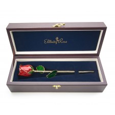 Red Tight Bud Glazed Rose Trimmed with 24K Gold 11"