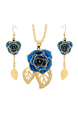 Blue Leaf Theme Pendant and Earring Set