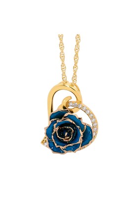 Blue Glazed Rose Heart Pendant 24K Gold