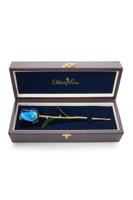 Blue Tight Bud Glazed Rose Trimmed with 24K Gold 11"