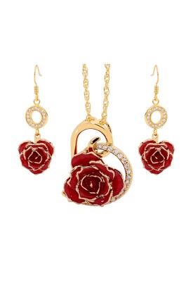 Gold-Dipped Rose & Red Matched Jewelry Set in Heart Theme