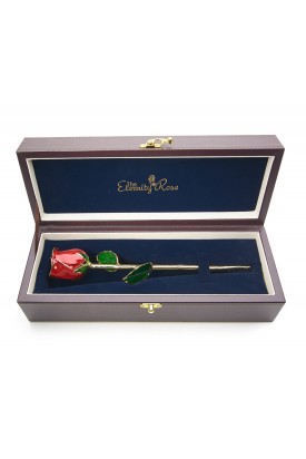 Red Tight Bud Glazed Rose Trimmed with 24K Gold 11"