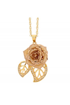 White Glazed Rose Pendant in 24K Gold Leaf Theme