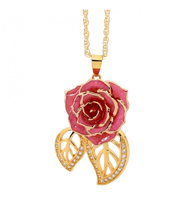 Gold Dipped Rose & Pink Matched Jewelry Set in Leaf Theme