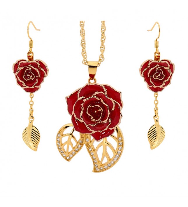 Sæt tøj væk Gummi Undertrykkelse Gold Dipped Rose & Red Matched Jewelry Set in Leaf Theme