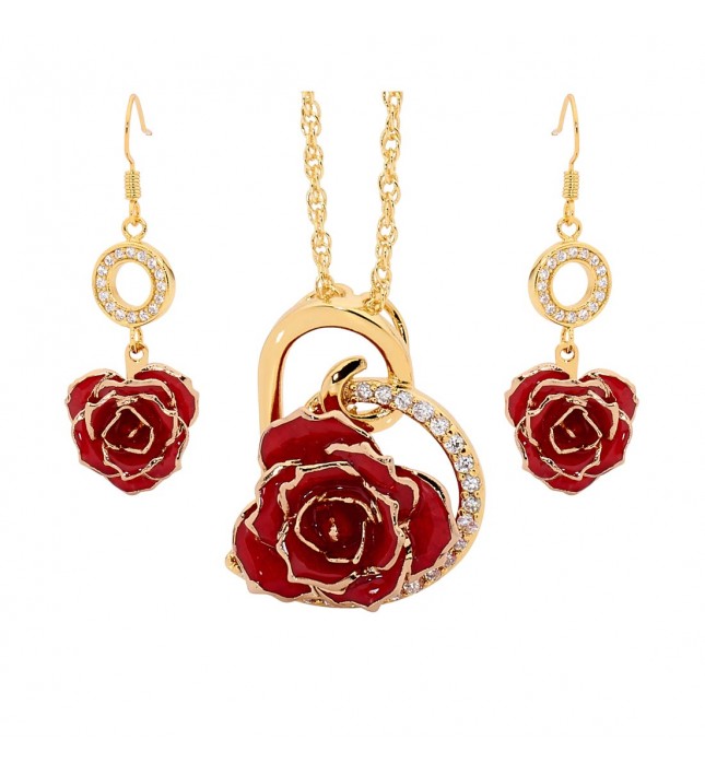 Gold Dipped Rose & Red Matched Jewelry Set in Heart Theme