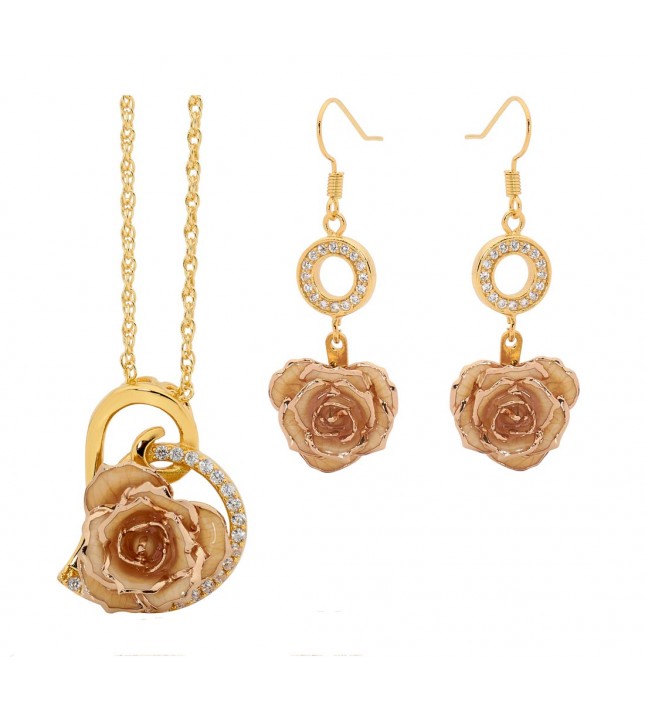 Gold Dipped Rose & White Matched Jewelry Set in Heart Theme